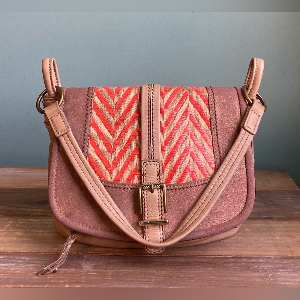 Vintage The Sak Mixed Media Leather Crossbody Flap Saddle Bag